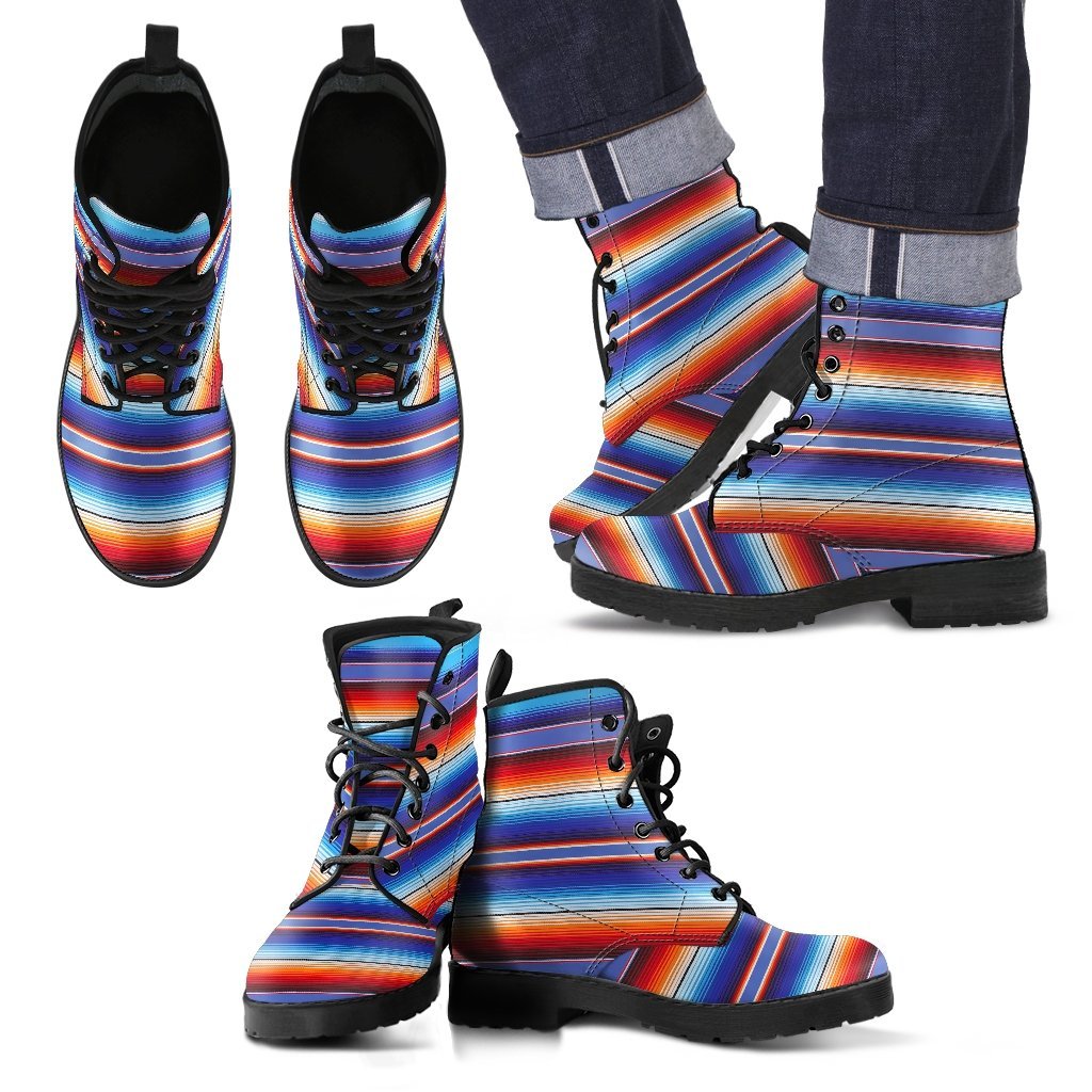 Baja Mexican Blanket Serape Pattern Print Men Women Leather Boots-grizzshop