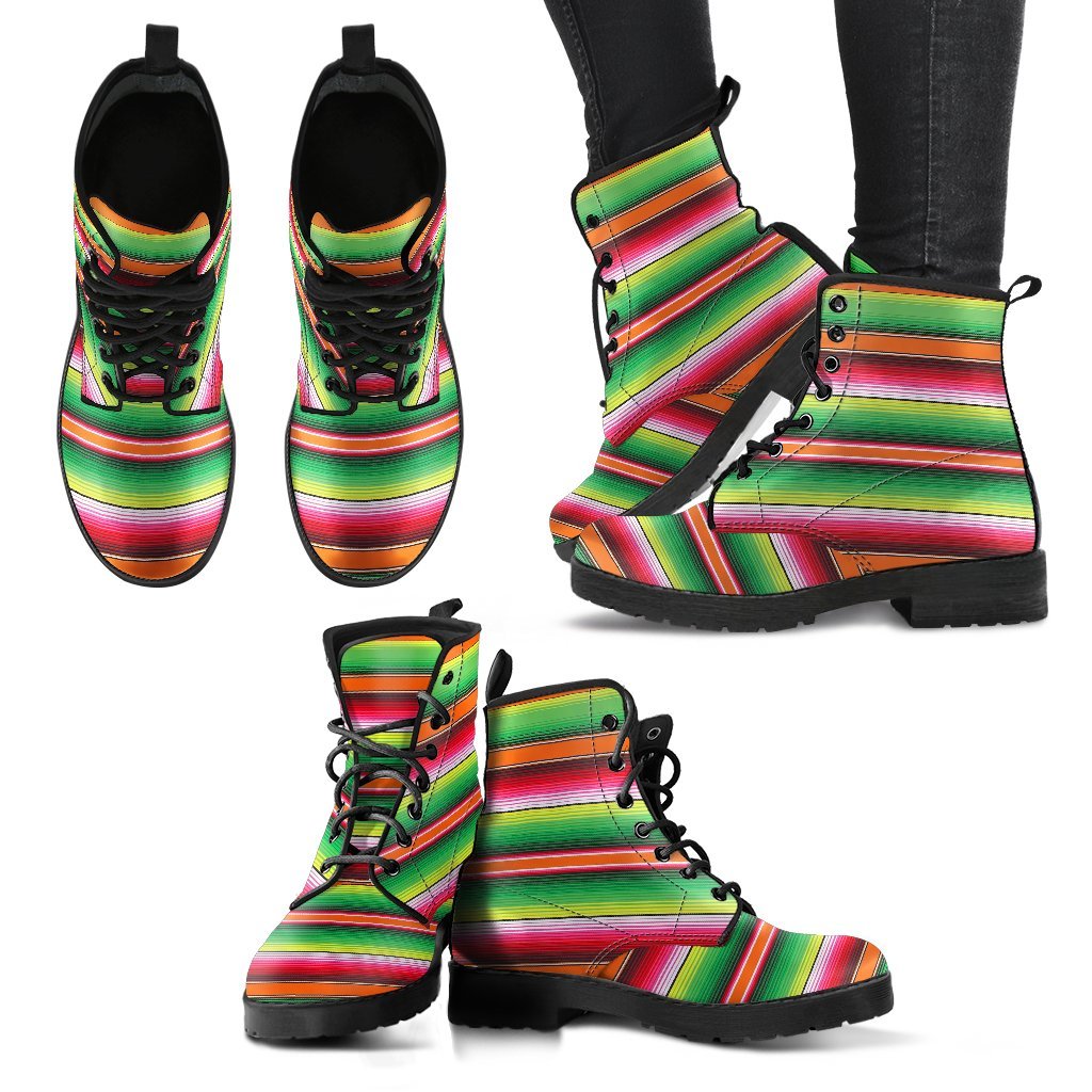 Baja Serape Mexican Blanket Pattern Print Men Women Leather Boots-grizzshop
