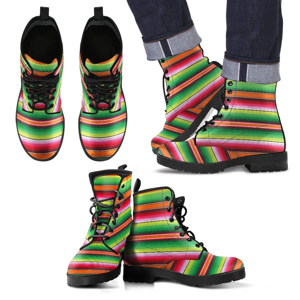 Baja Serape Mexican Blanket Pattern Print Men Women Leather Boots-grizzshop