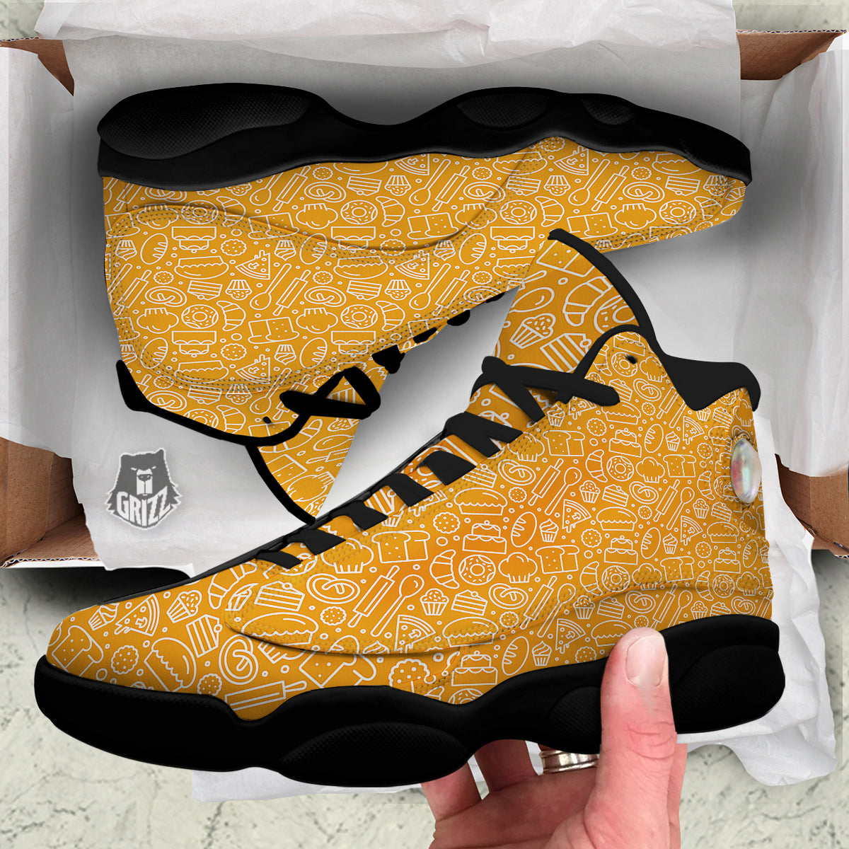 Bakery Yellow Print Pattern Black Basketball Shoes-grizzshop