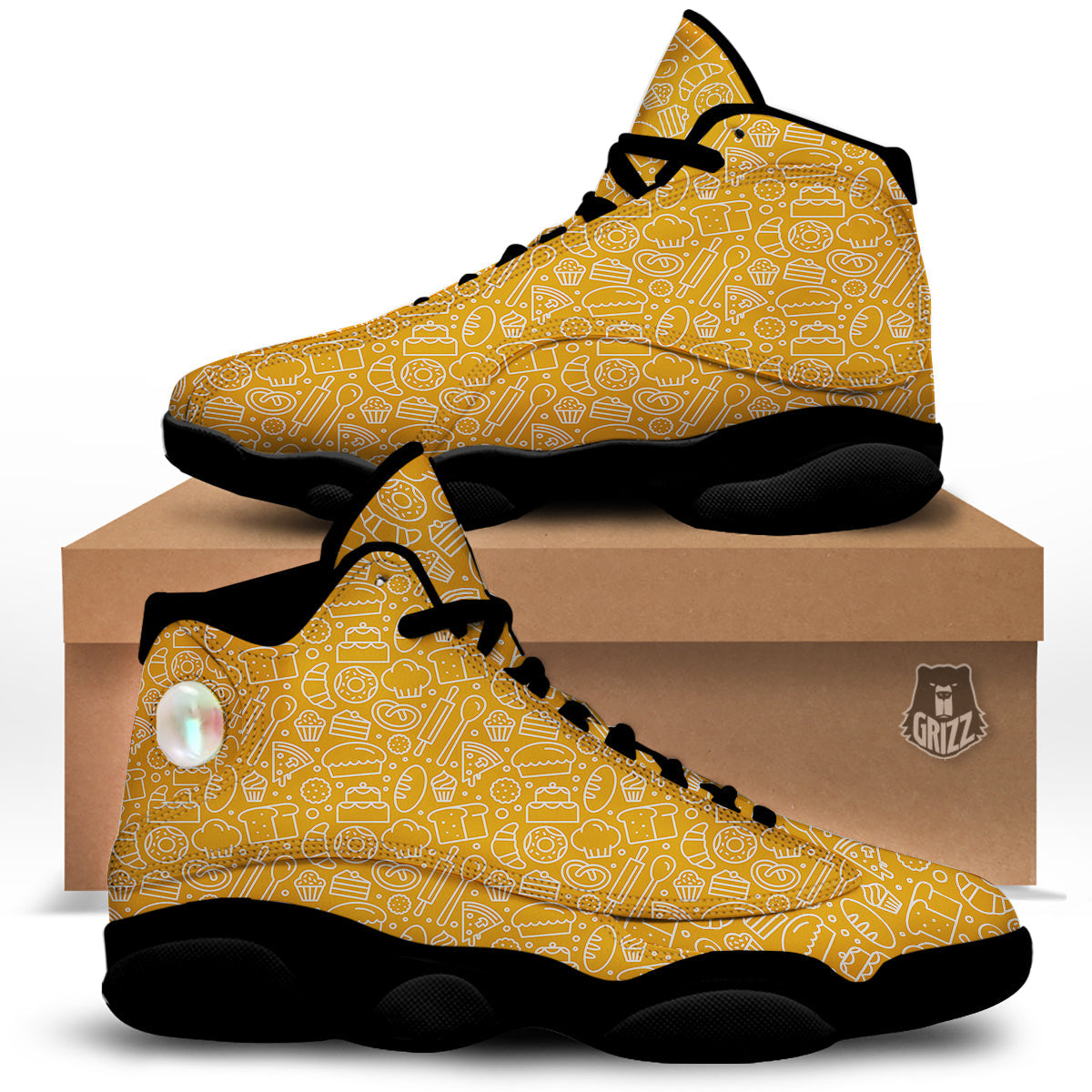 Bakery Yellow Print Pattern Black Basketball Shoes-grizzshop
