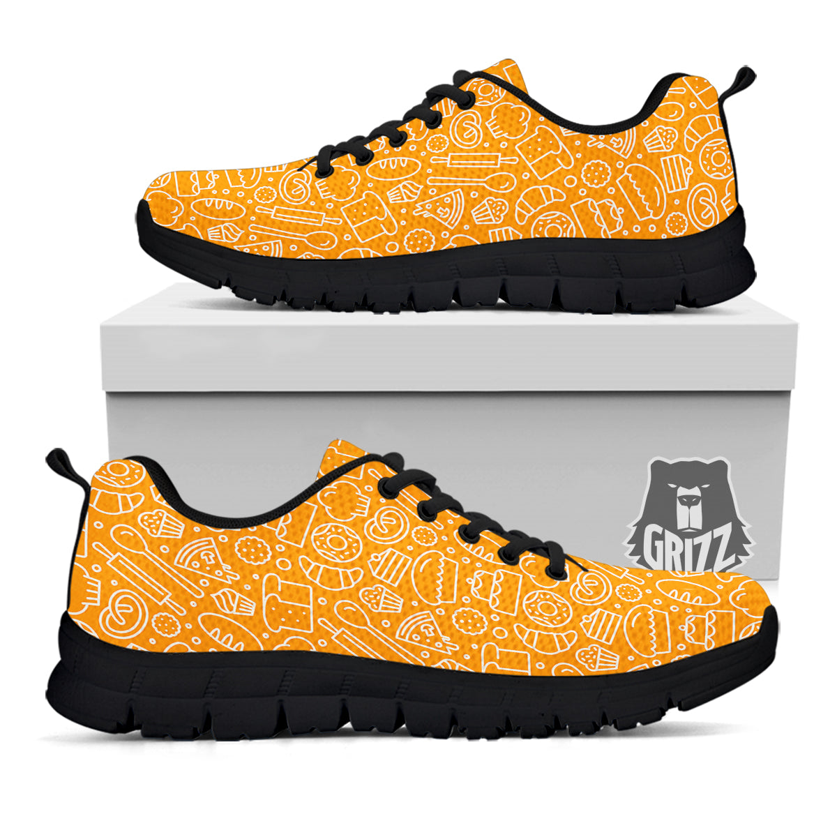 Bakery Yellow Print Pattern Black Sneaker-grizzshop