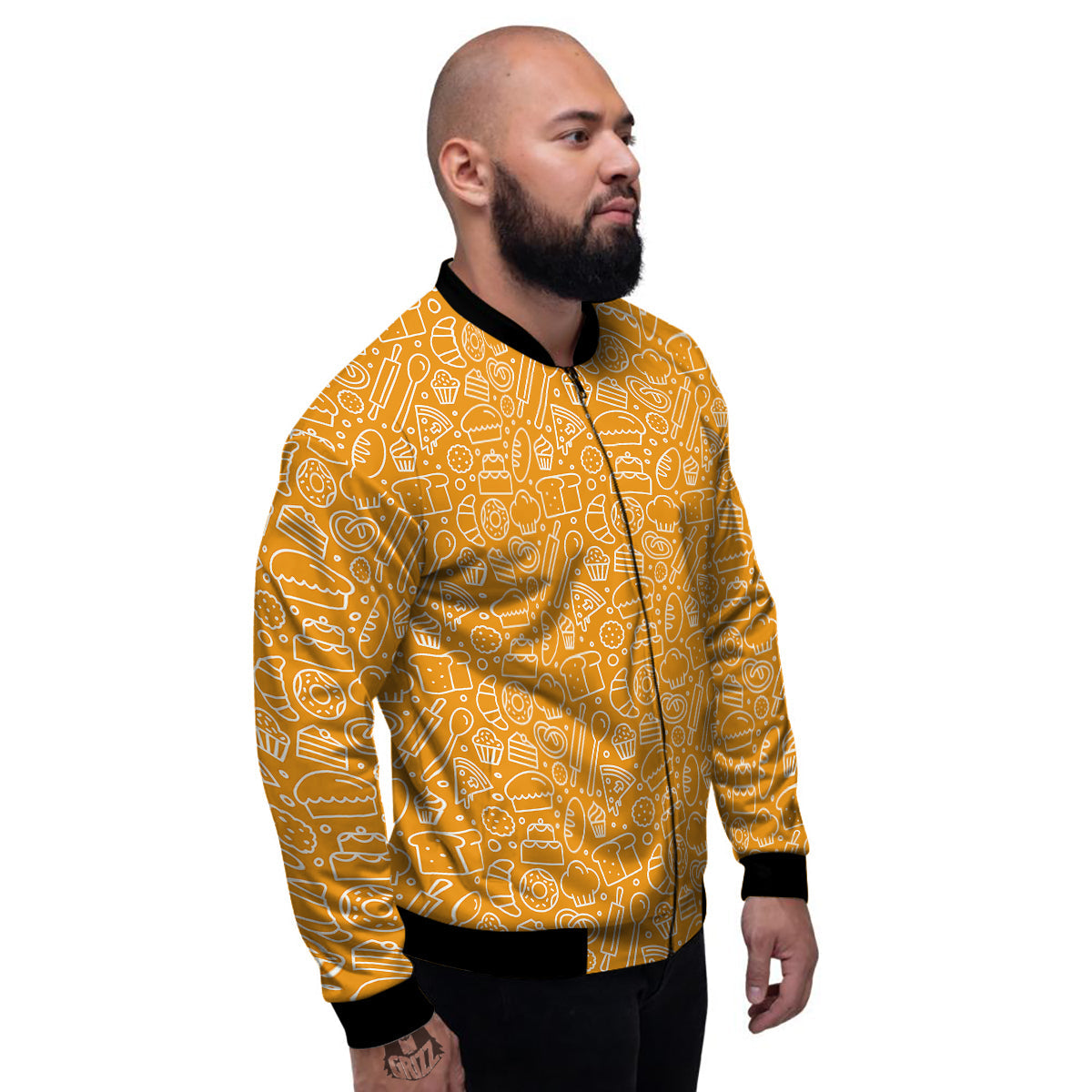 Bakery Yellow Print Pattern Men's Bomber Jacket-grizzshop