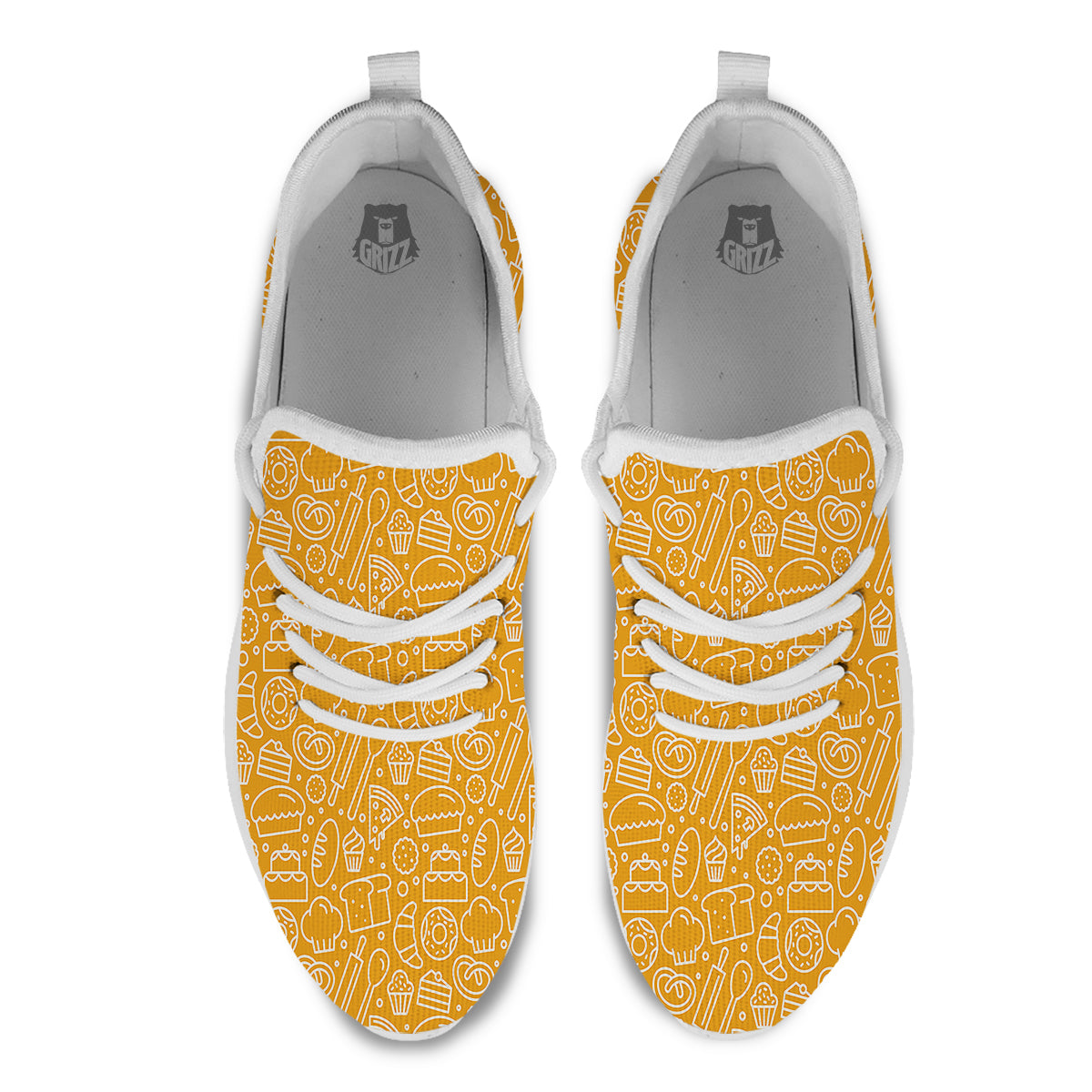 Bakery Yellow Print Pattern White Athletic Shoes-grizzshop