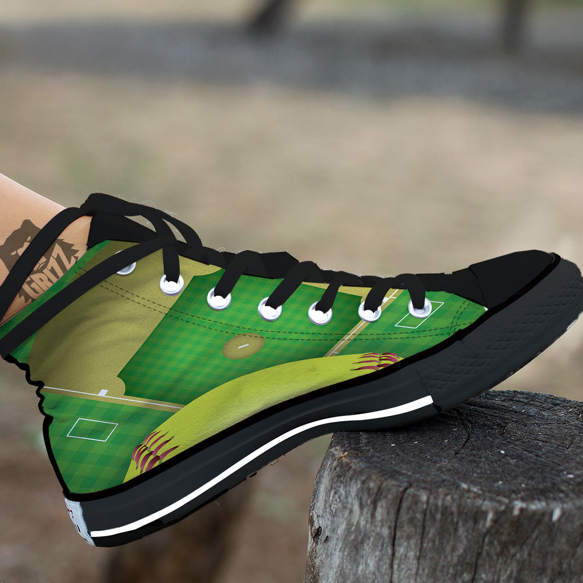 Ball And Softball Field Print Black High Top Shoes-grizzshop