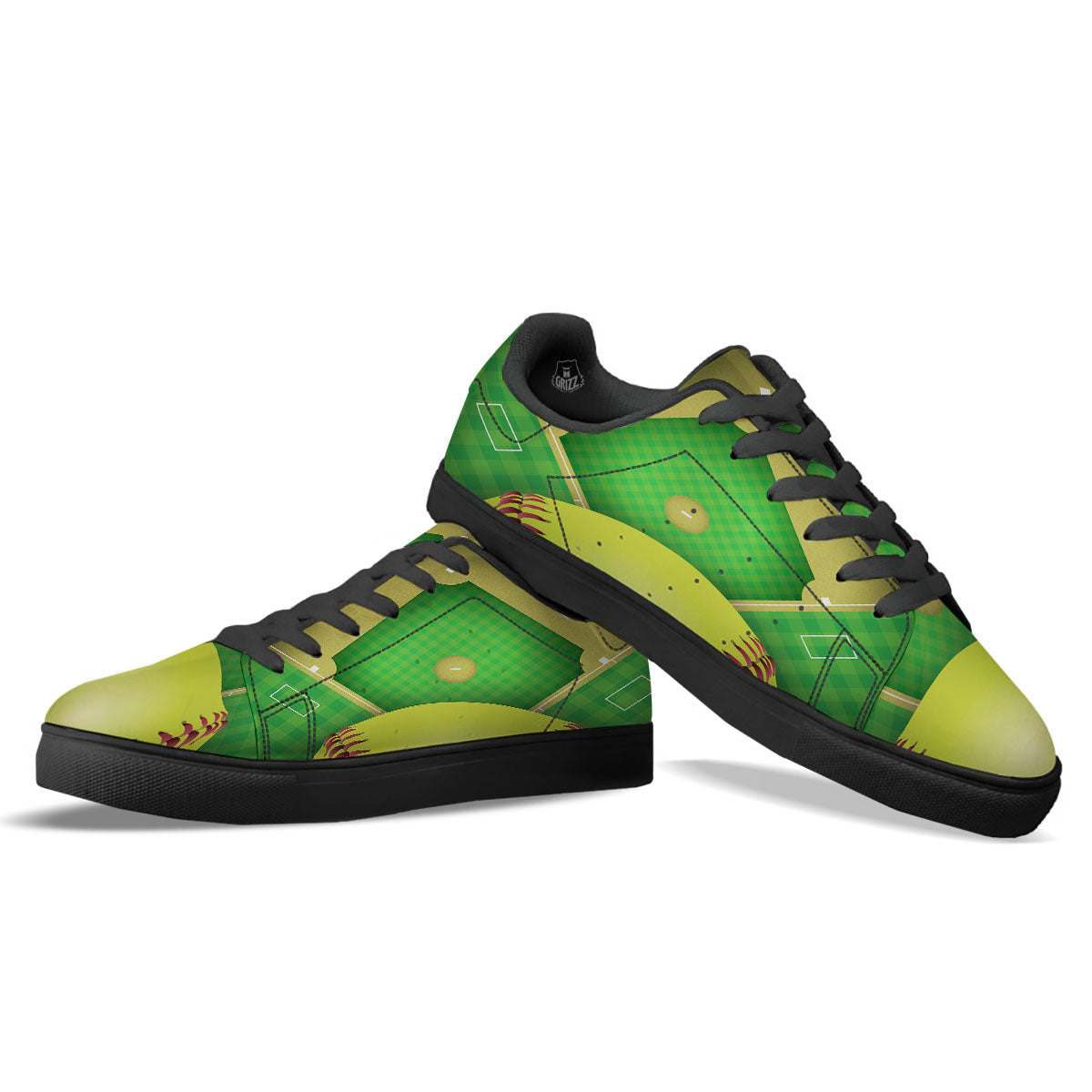Ball And Softball Field Print Black Low Top Sneakers-grizzshop