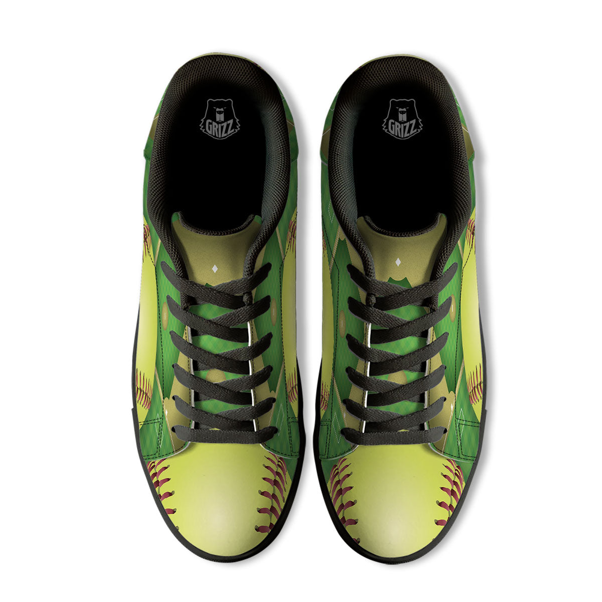 Ball And Softball Field Print Black Low Top Sneakers-grizzshop
