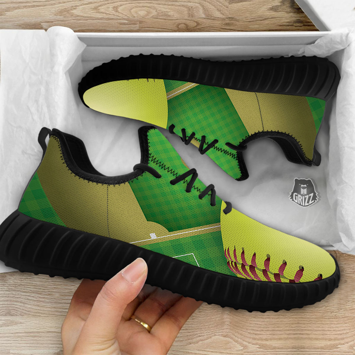 Ball And Softball Field Print Black Walking Shoes-grizzshop