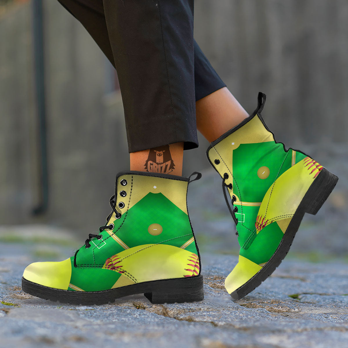 Ball And Softball Field Print Leather Boots-grizzshop