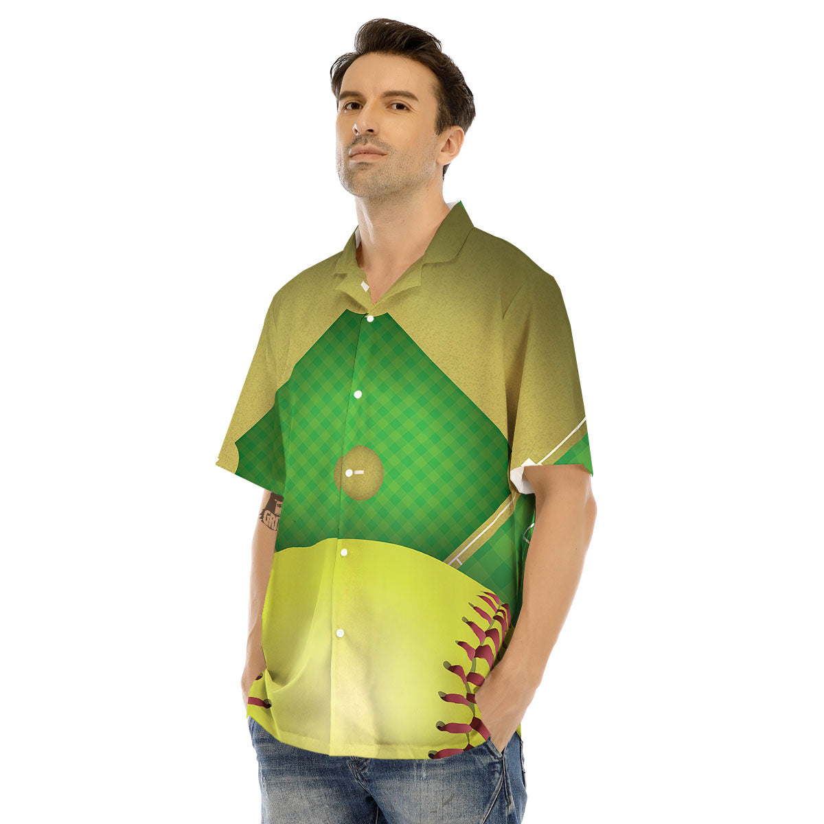 Ball And Softball Field Print Men's Hawaiian Shirt-grizzshop