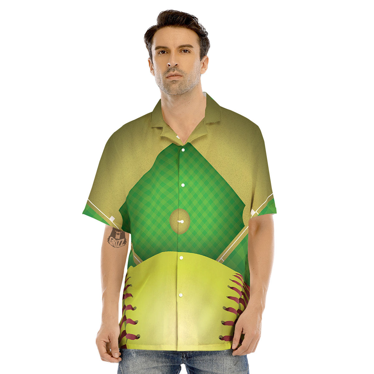 Ball And Softball Field Print Men's Hawaiian Shirt-grizzshop