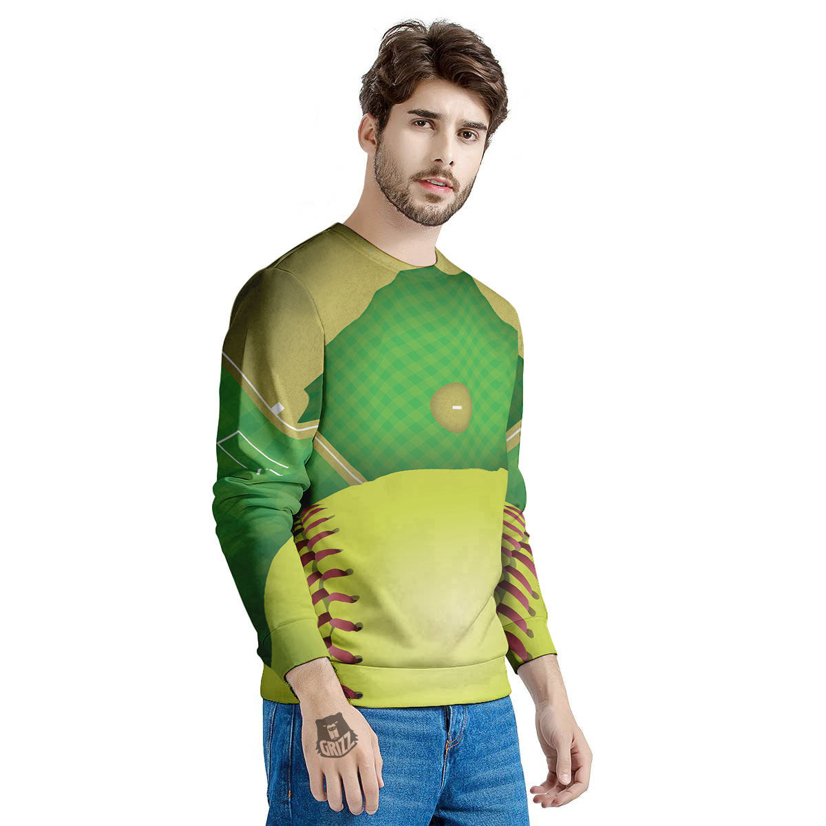 Ball And Softball Field Print Men's Sweatshirt-grizzshop