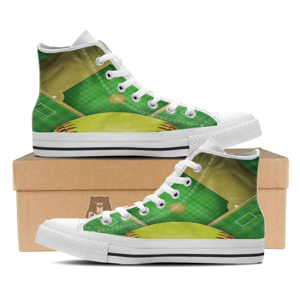 Ball And Softball Field Print White High Top Shoes-grizzshop