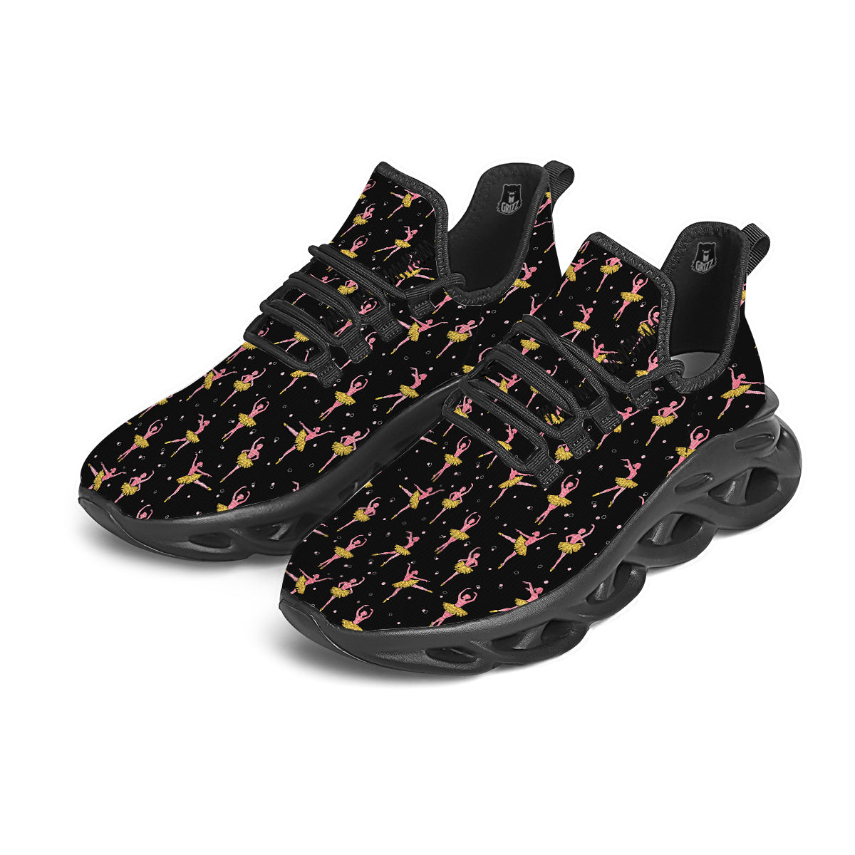 Ballet Dancing Print Pattern Black Running Shoes-grizzshop