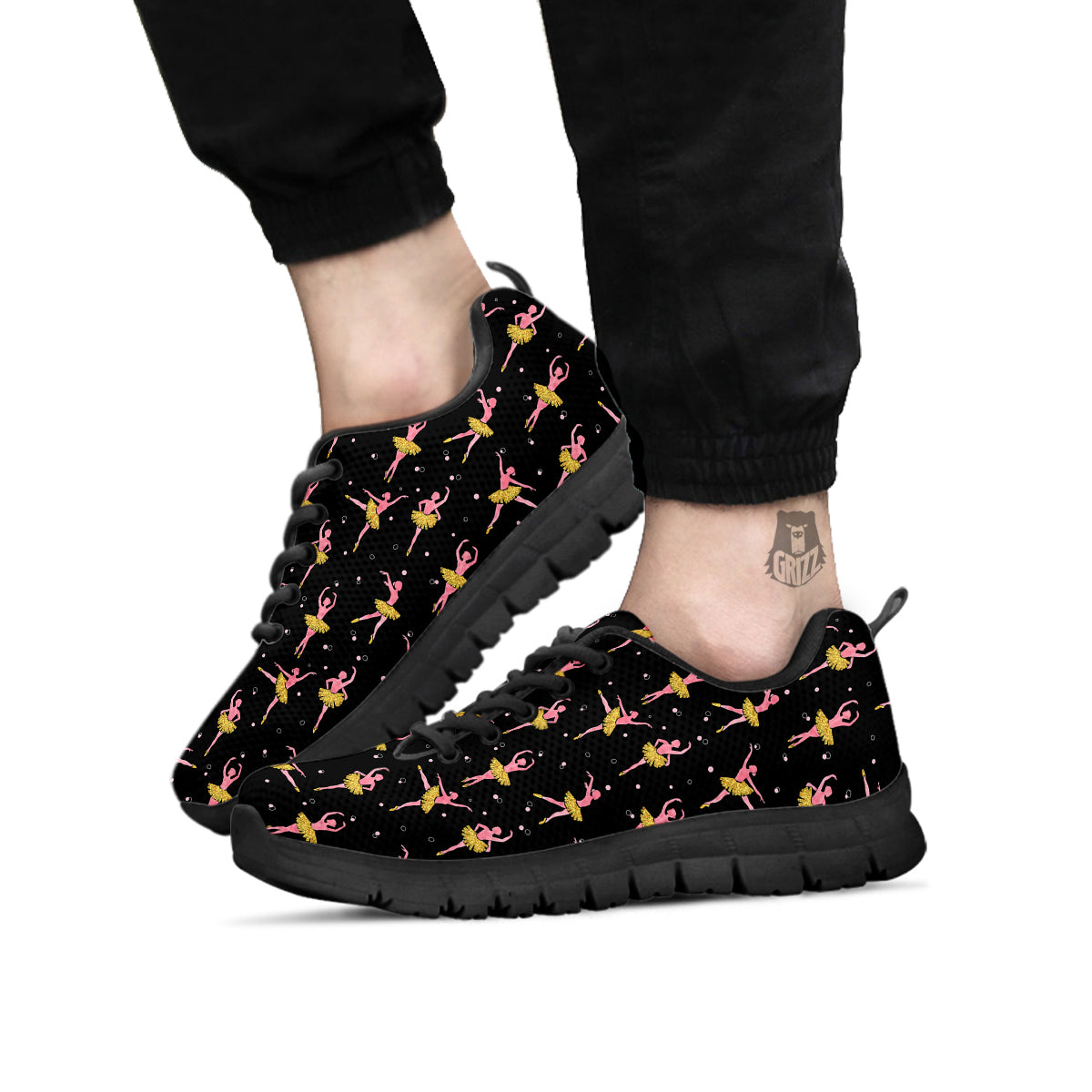 Ballet Dancing Print Pattern Black Sneaker-grizzshop