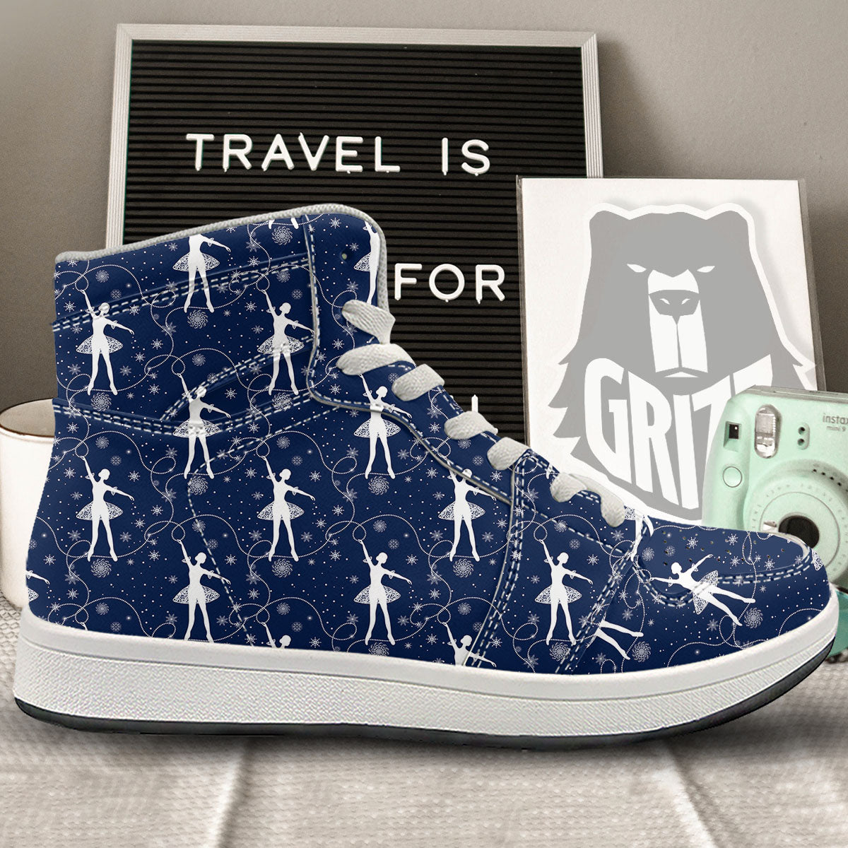 Ballet Snowflake Print Pattern High Top Sneakers-grizzshop