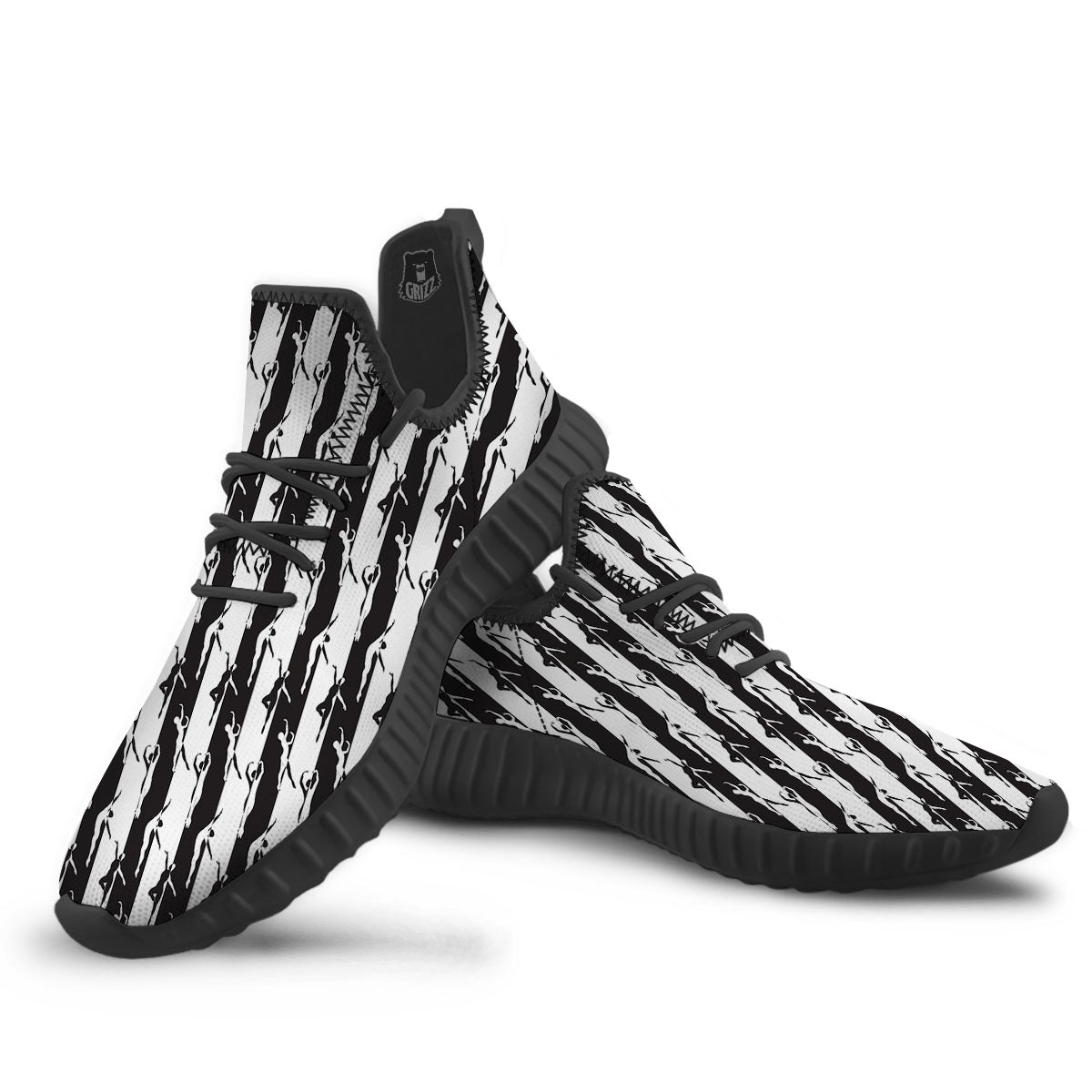 Ballet White And Black Print Pattern Black Walking Shoes-grizzshop