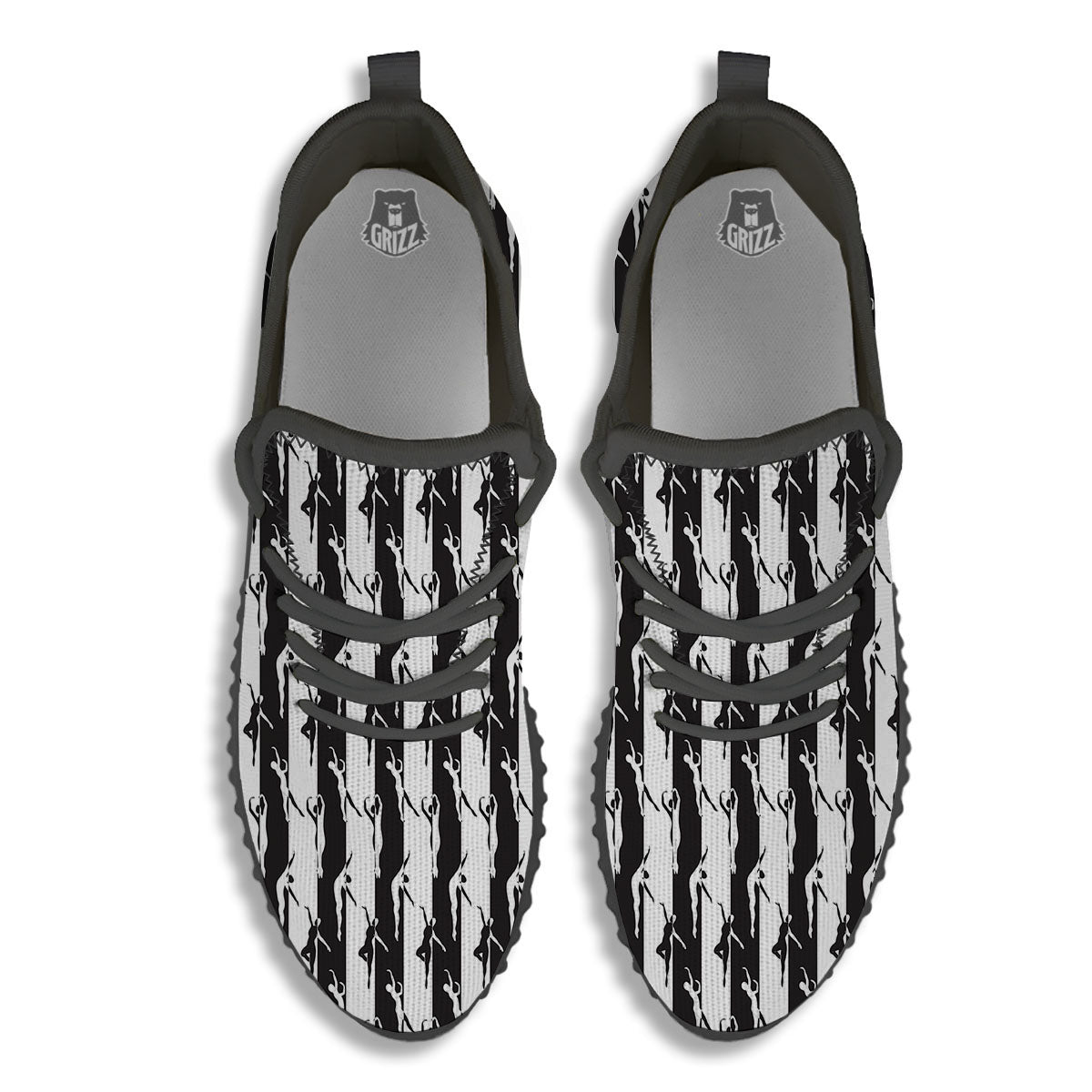 Ballet White And Black Print Pattern Black Walking Shoes-grizzshop
