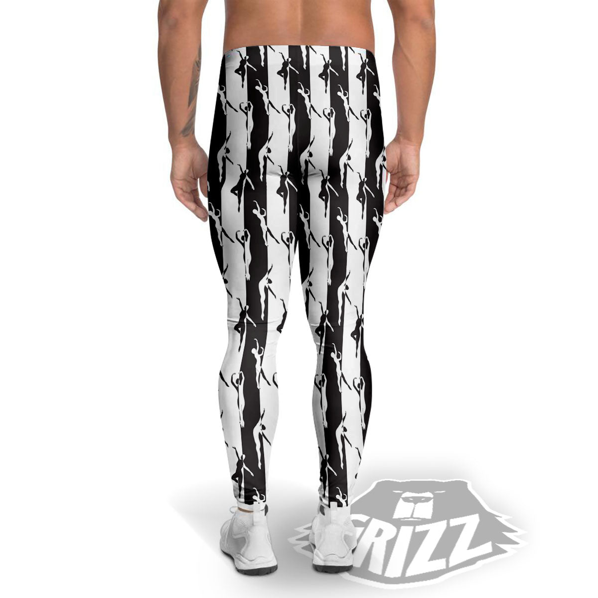 Ballet White And Black Print Pattern Men's Leggings-grizzshop