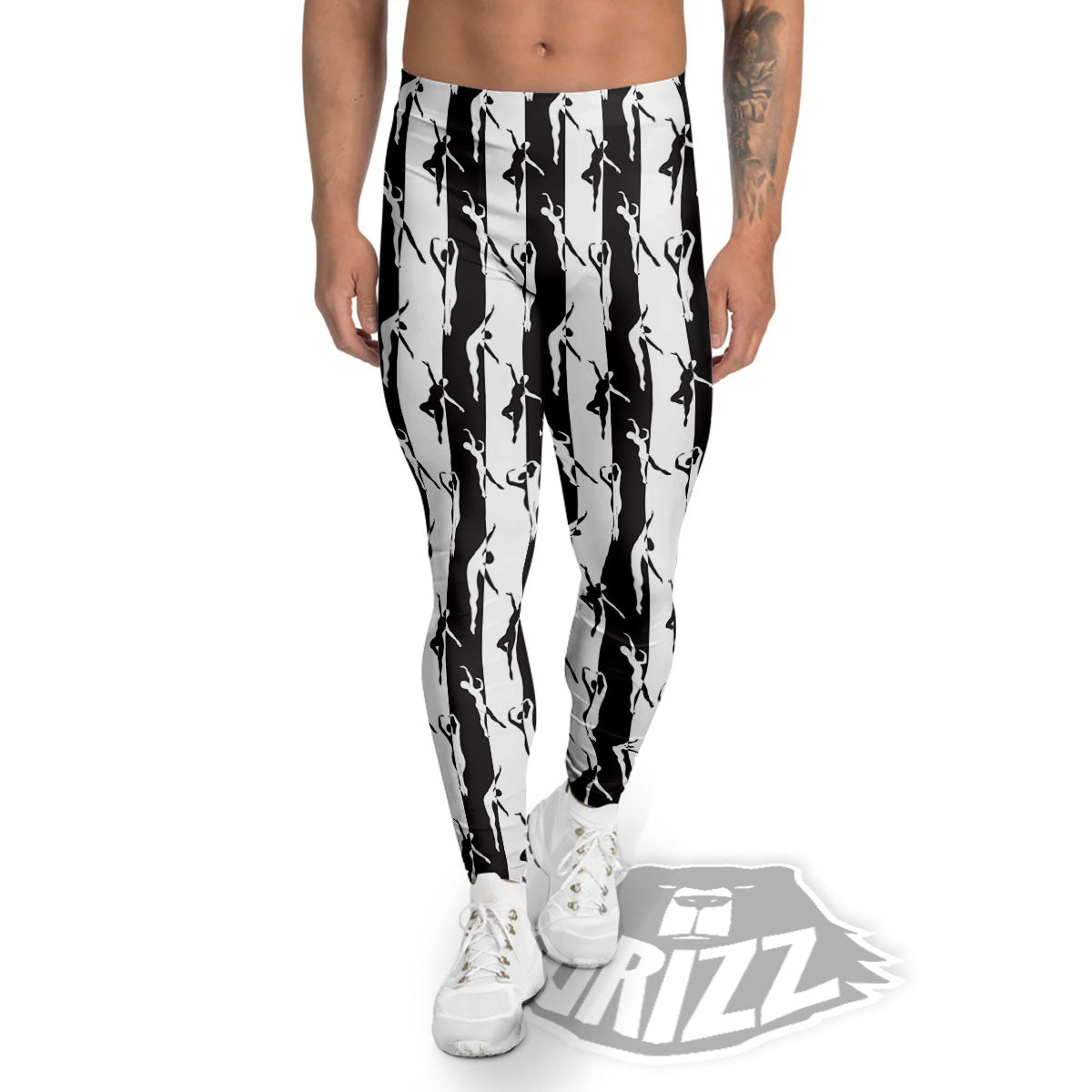Ballet White And Black Print Pattern Men's Leggings-grizzshop