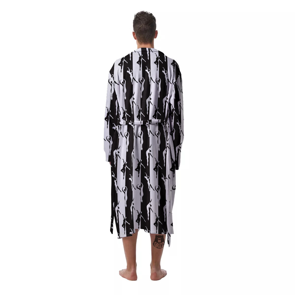 Ballet White And Black Print Pattern Men's Robe-grizzshop