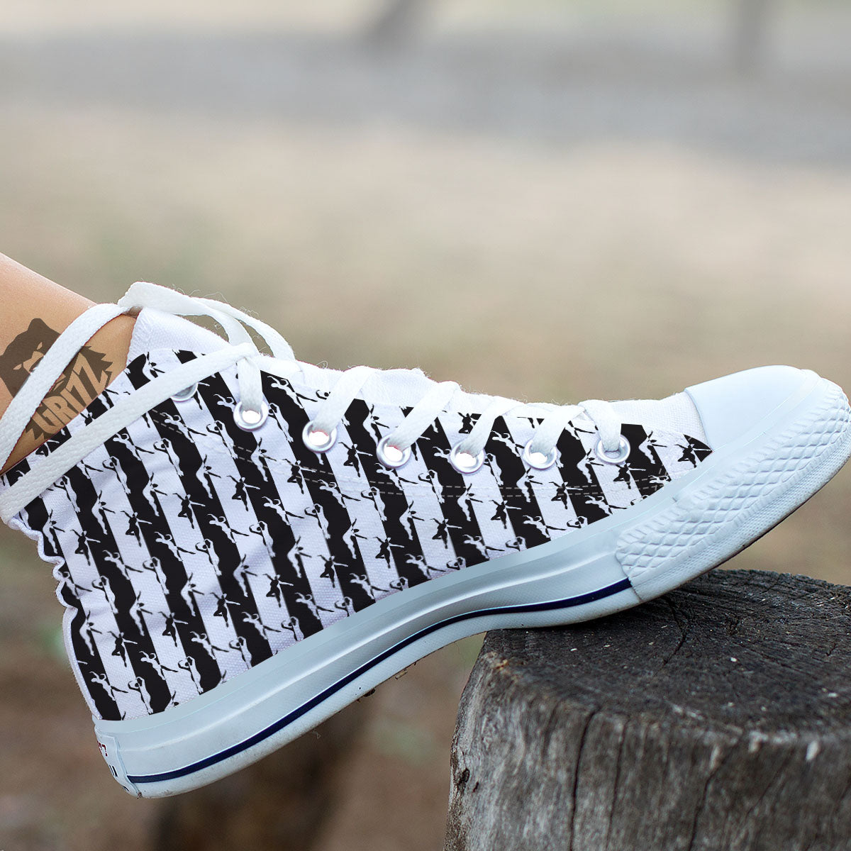 Ballet White And Black Print Pattern White High Top Shoes-grizzshop