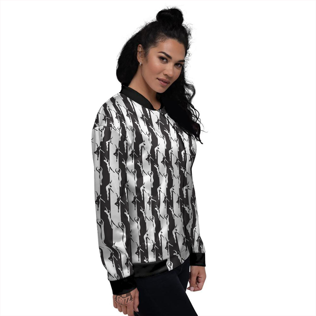 Ballet White And Black Print Pattern Women's Bomber Jacket-grizzshop