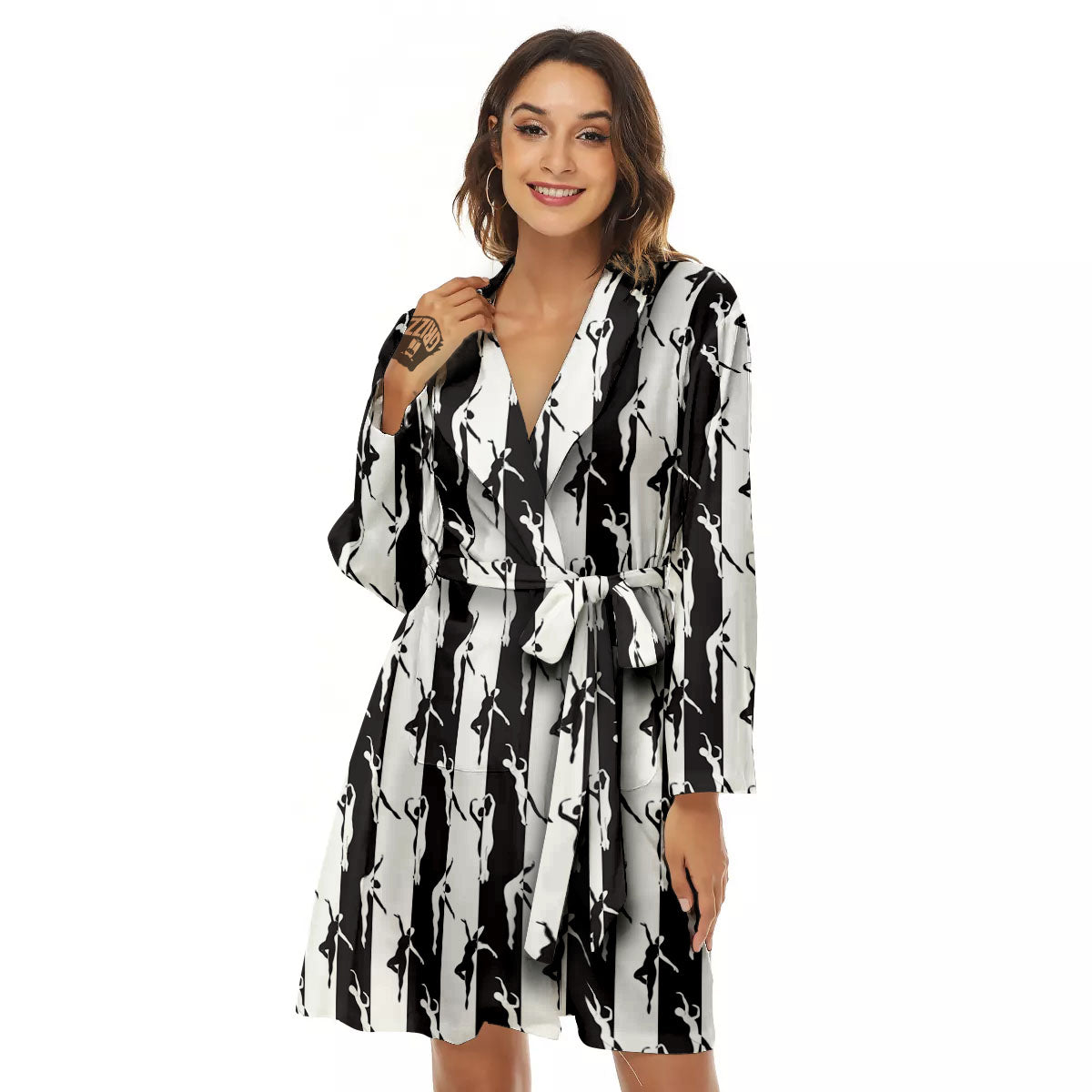 Ballet White And Black Print Pattern Women's Robe-grizzshop