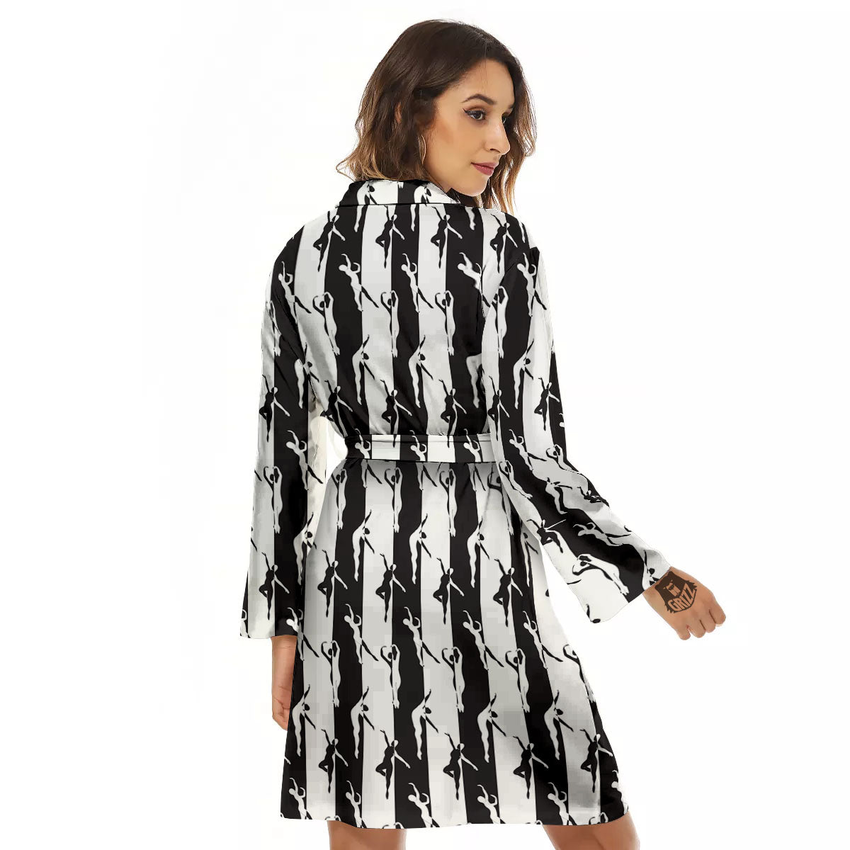 Ballet White And Black Print Pattern Women's Robe-grizzshop