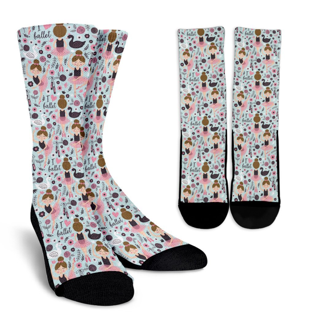 Ballet Girl Pattern Print Unisex Crew Socks-grizzshop