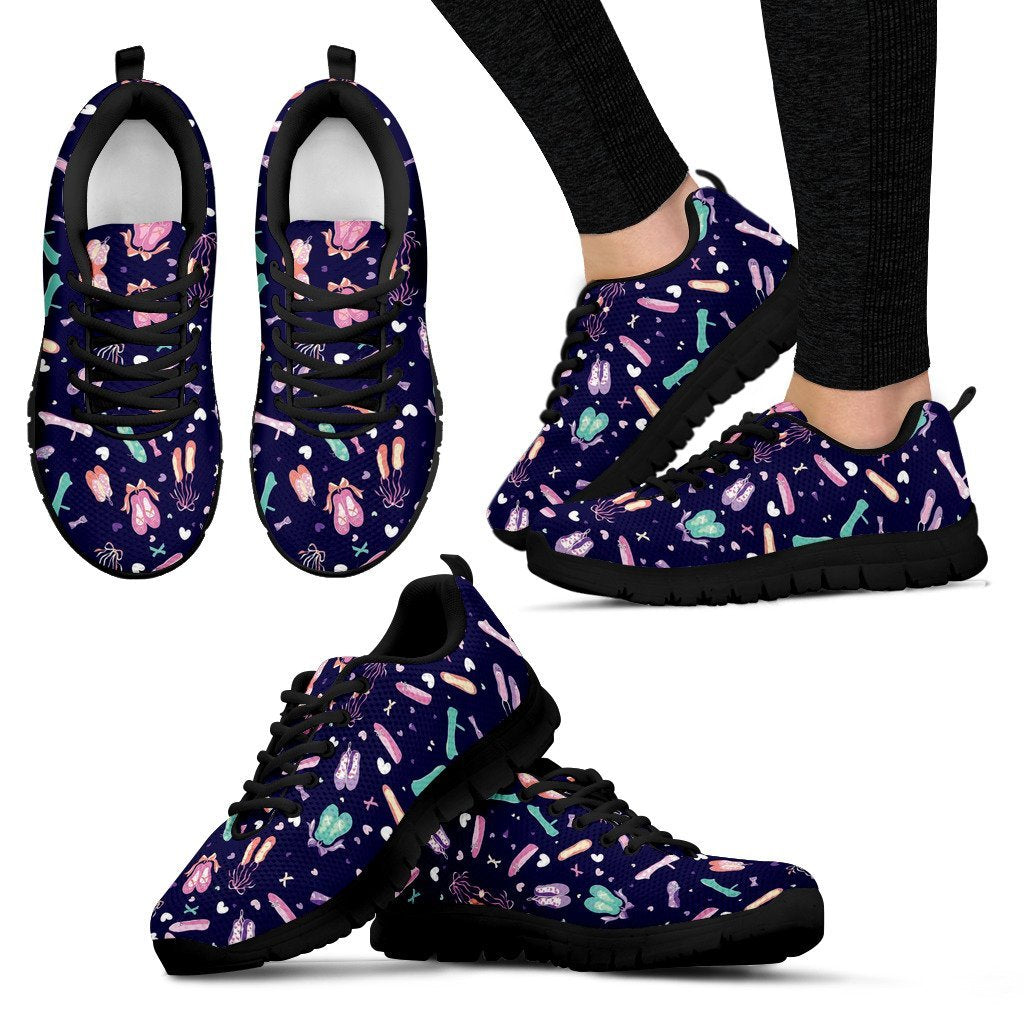Ballet Pattern Print Black Sneaker Shoes For Men Women-grizzshop