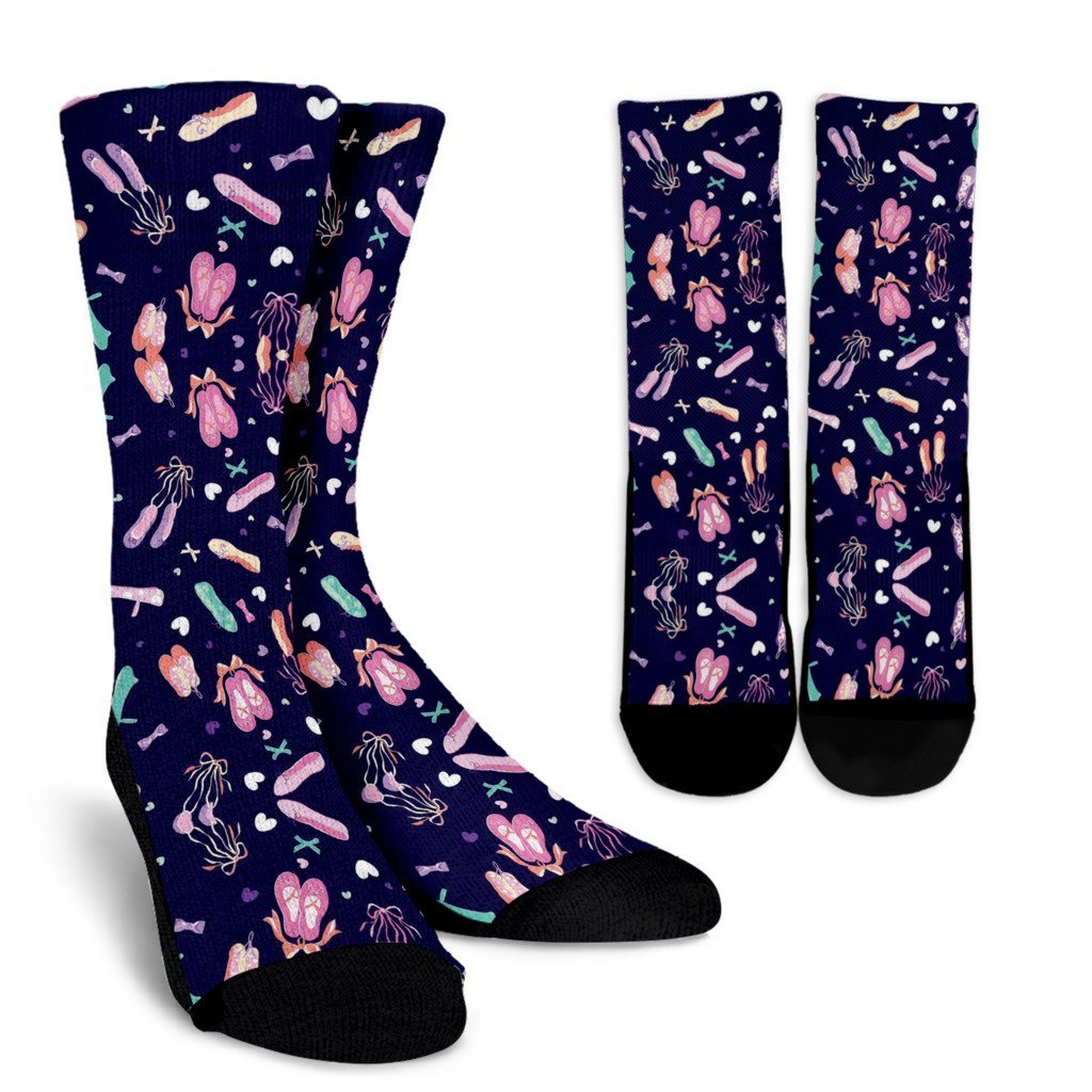 Ballet Pattern Print Unisex Crew Socks-grizzshop