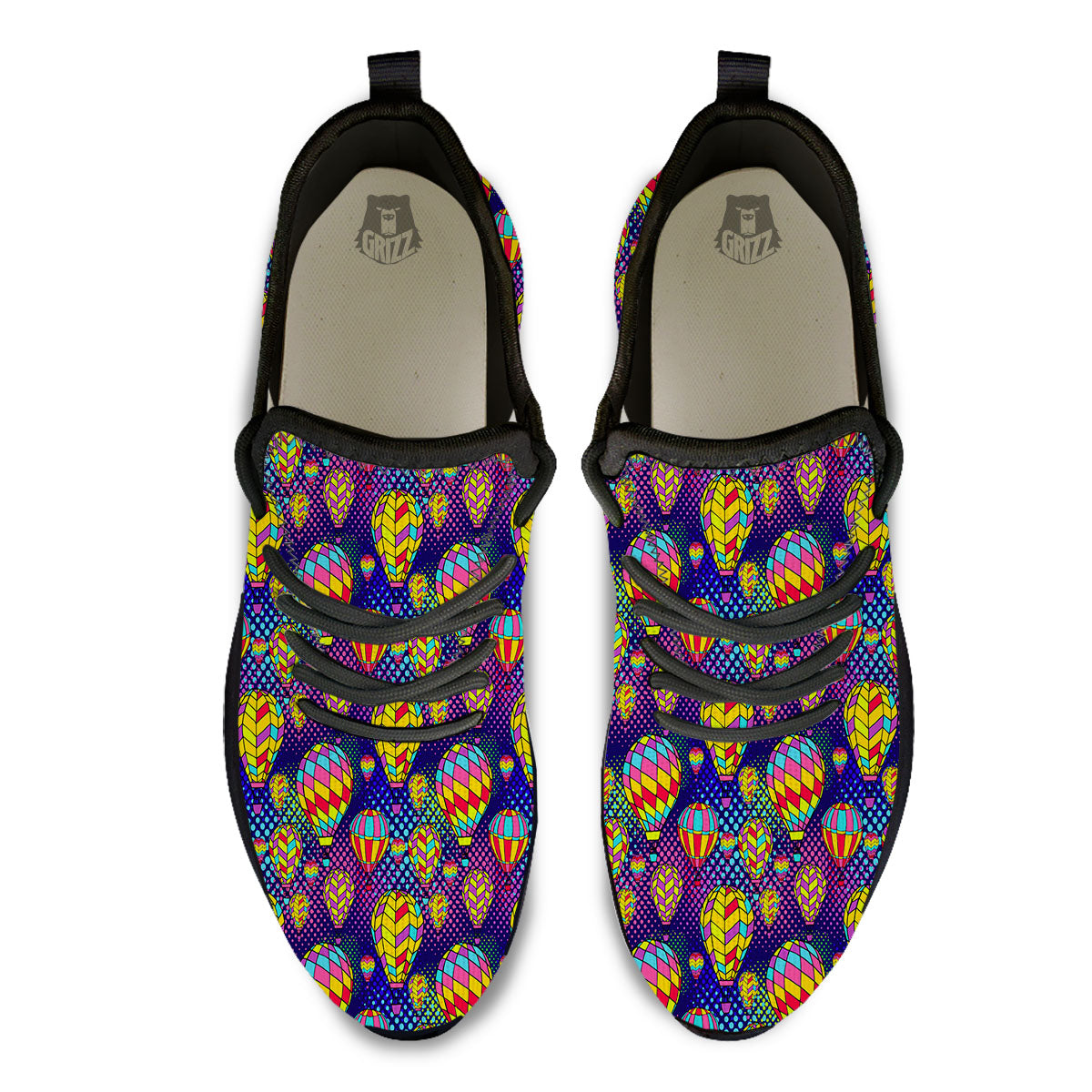 Balloon Air Retro Print Pattern Black Athletic Shoes-grizzshop