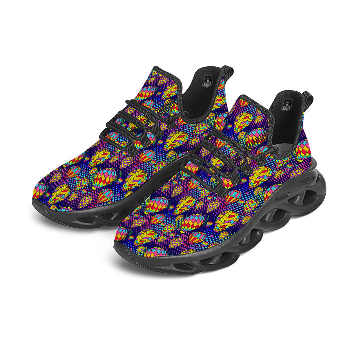 Balloon Air Retro Print Pattern Black Running Shoes-grizzshop