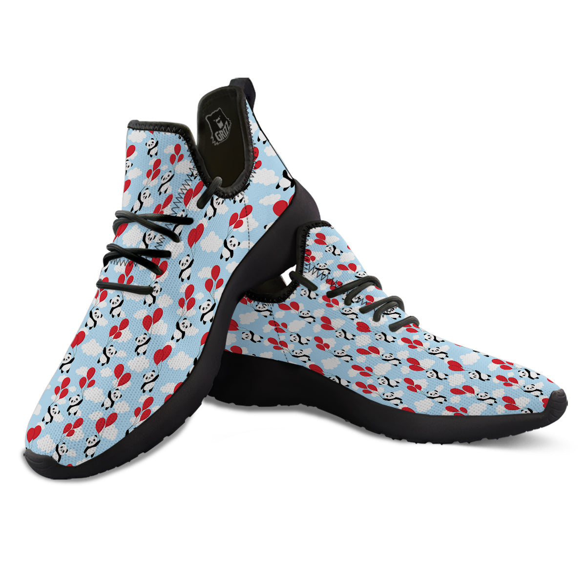 Balloon And Cute Panda Print Pattern Black Athletic Shoes-grizzshop