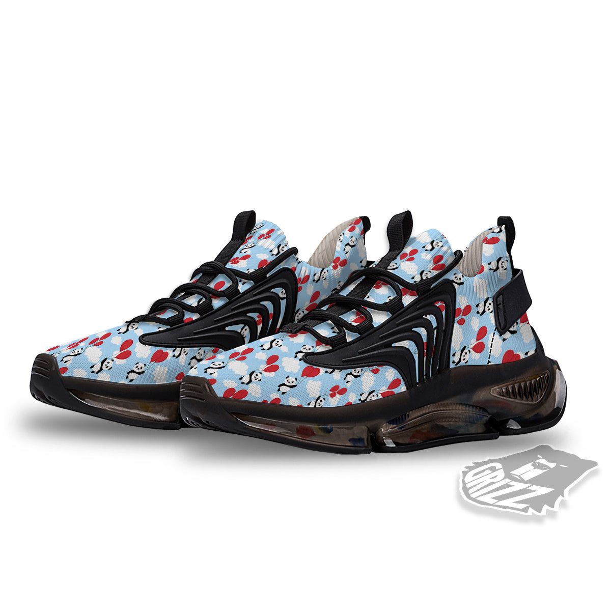 Balloon And Cute Panda Print Pattern Black Gym Shoes-grizzshop