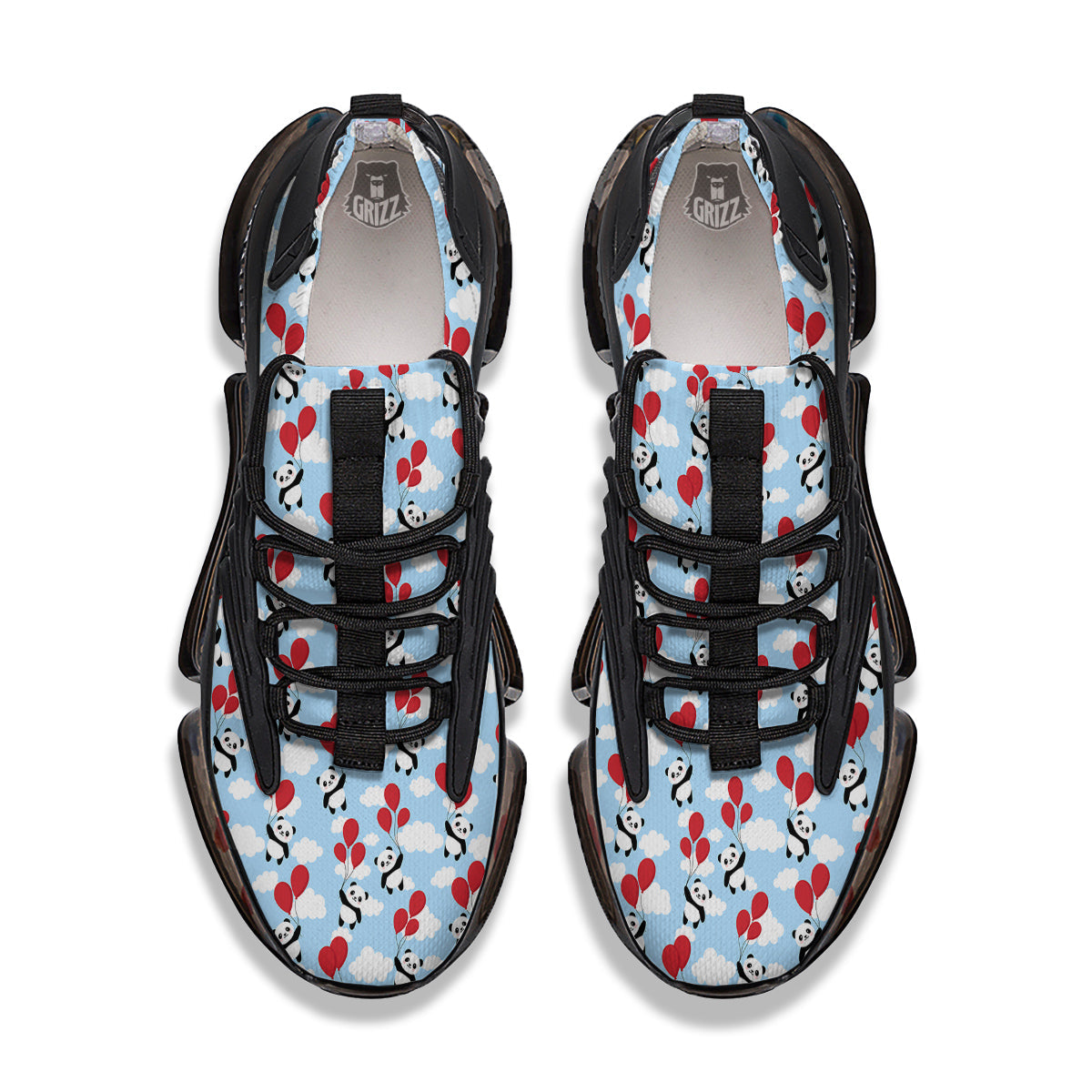 Balloon And Cute Panda Print Pattern Black Gym Shoes-grizzshop