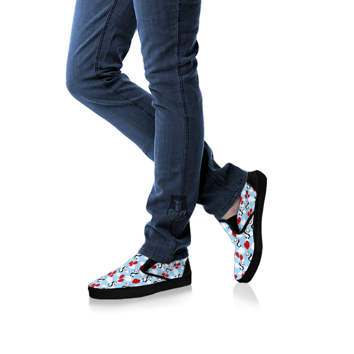 Balloon And Cute Panda Print Pattern Black Slip On Shoes-grizzshop