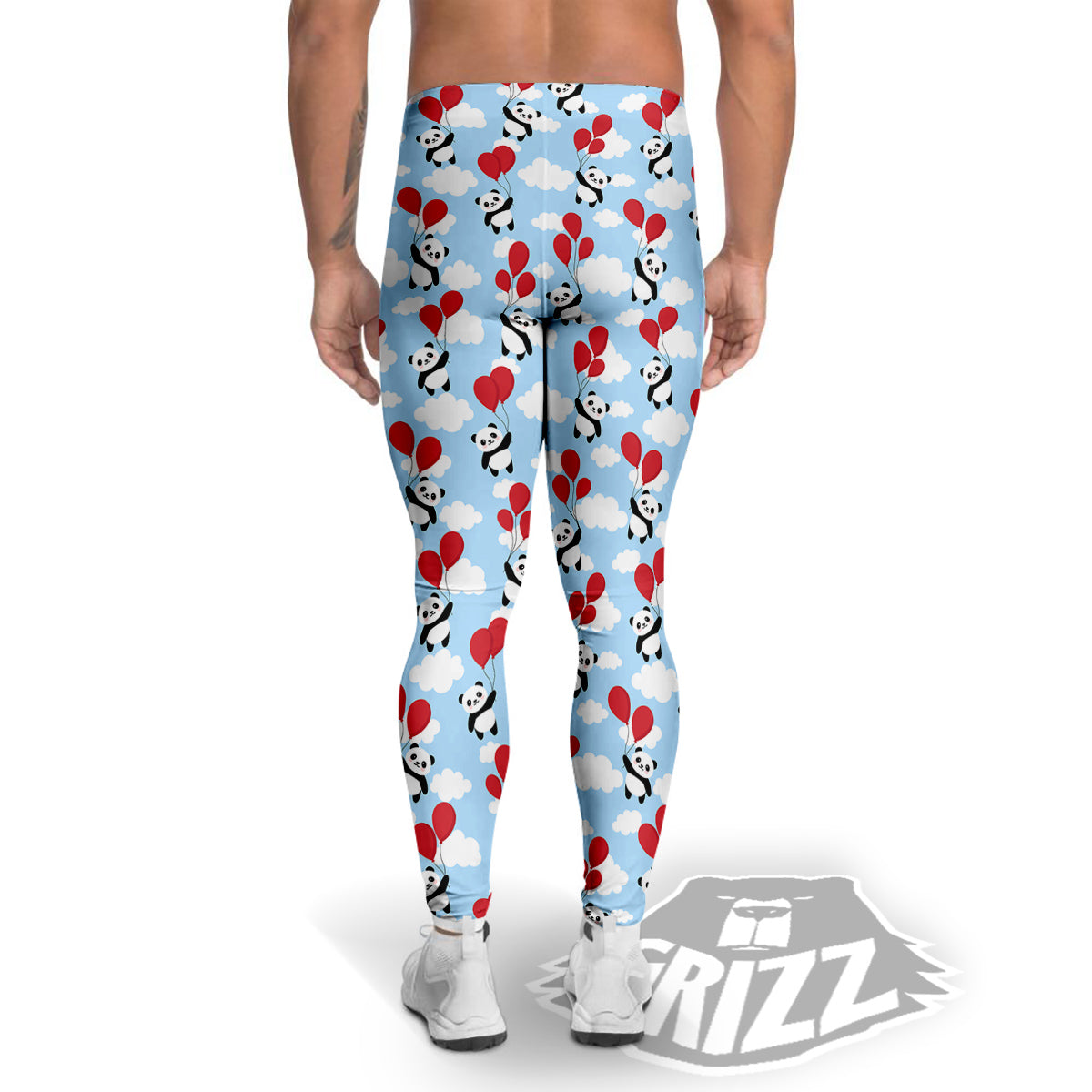 Balloon And Cute Panda Print Pattern Men's Leggings-grizzshop