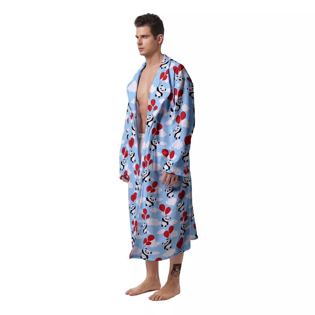 Balloon And Cute Panda Print Pattern Men's Robe-grizzshop