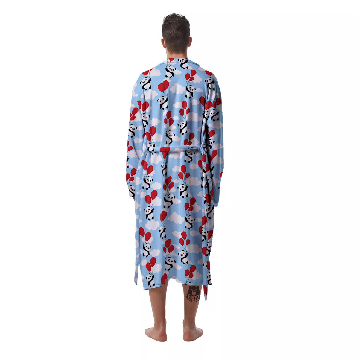 Balloon And Cute Panda Print Pattern Men's Robe-grizzshop