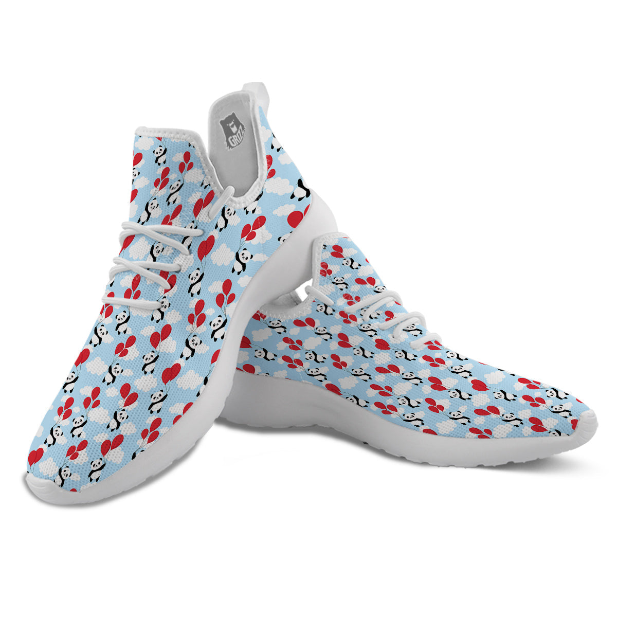 Balloon And Cute Panda Print Pattern White Athletic Shoes-grizzshop