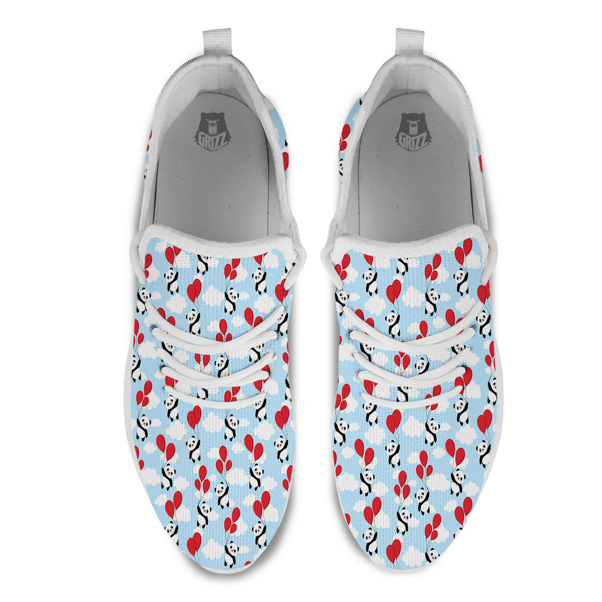 Balloon And Cute Panda Print Pattern White Athletic Shoes-grizzshop