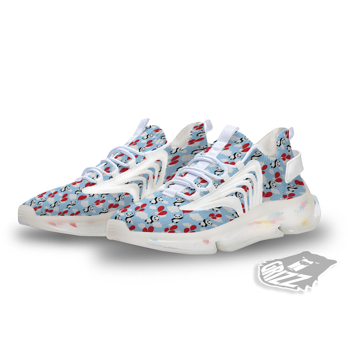 Balloon And Cute Panda Print Pattern White Gym Shoes-grizzshop