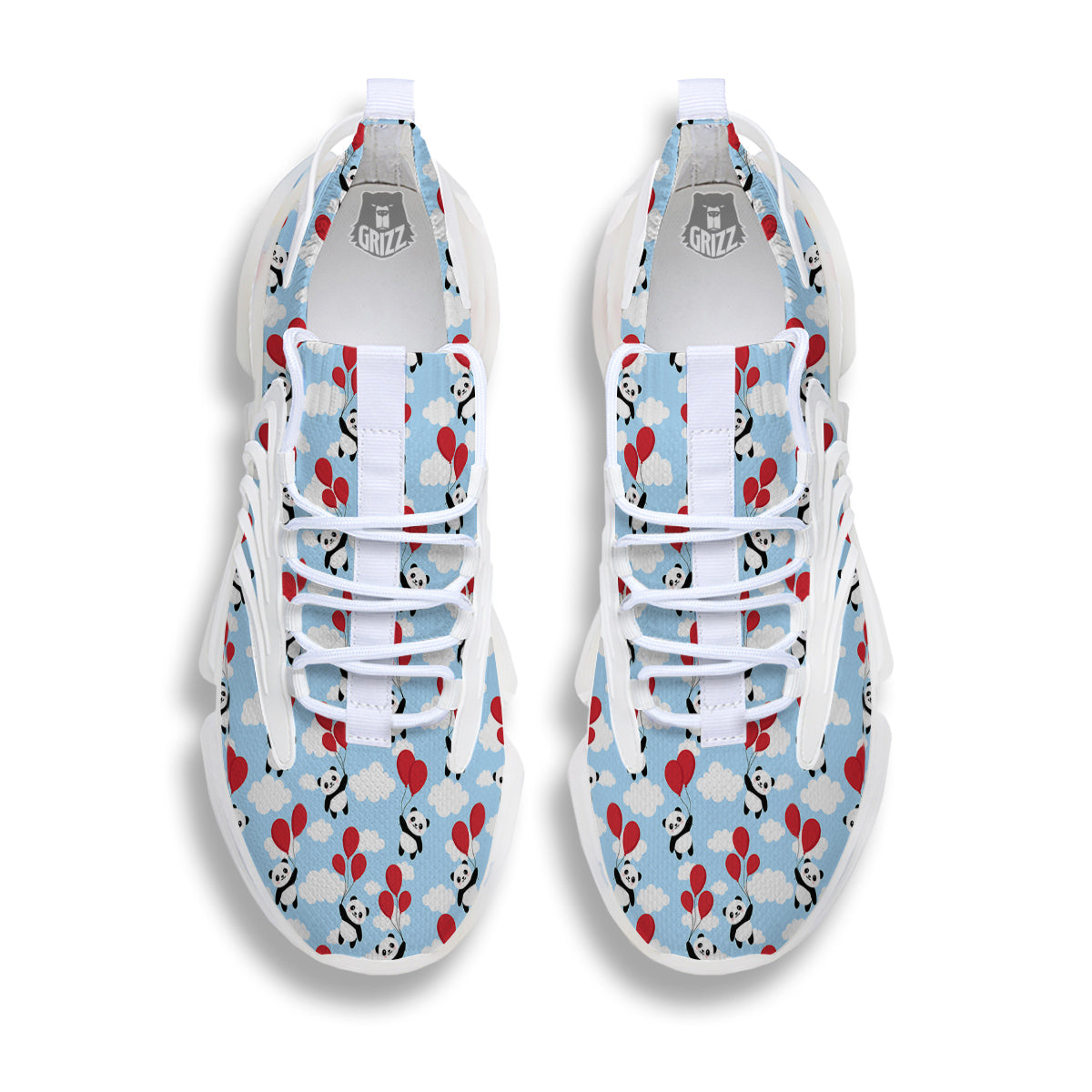 Balloon And Cute Panda Print Pattern White Gym Shoes-grizzshop