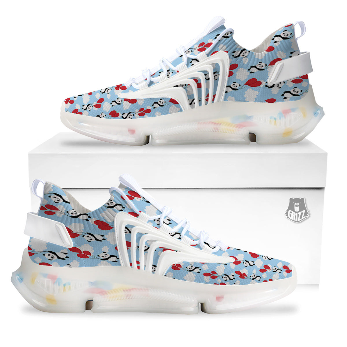 Balloon And Cute Panda Print Pattern White Gym Shoes-grizzshop