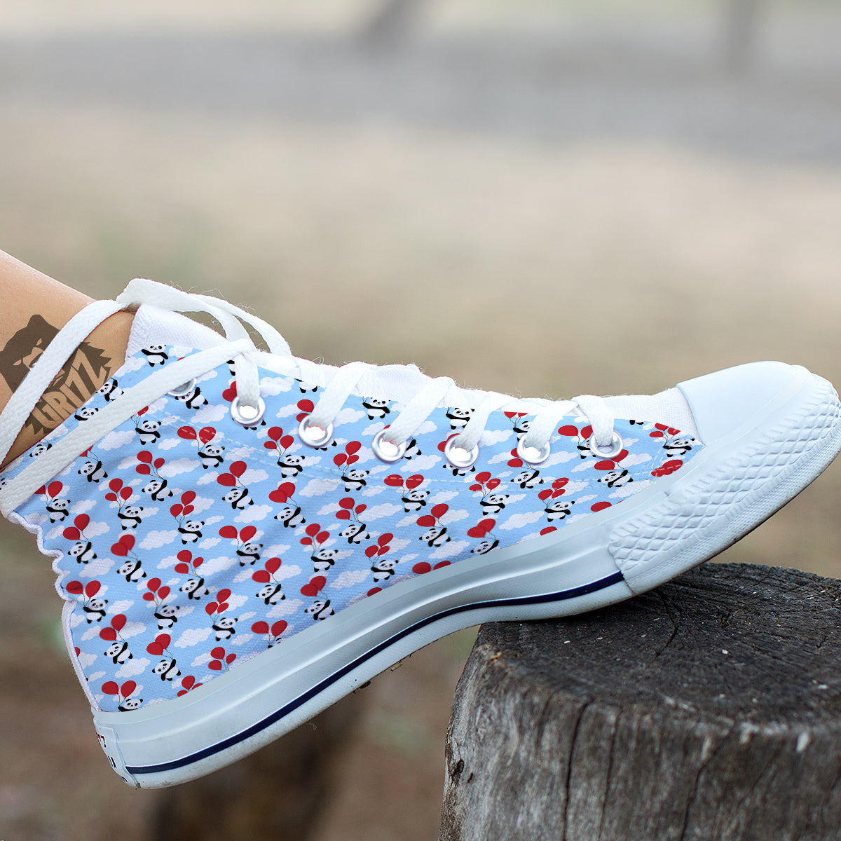 Balloon And Cute Panda Print Pattern White High Top Shoes-grizzshop