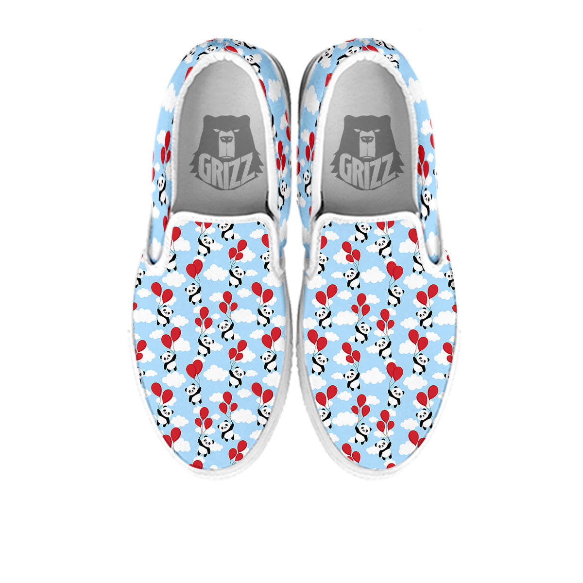 Balloon And Cute Panda Print Pattern White Slip On Shoes-grizzshop
