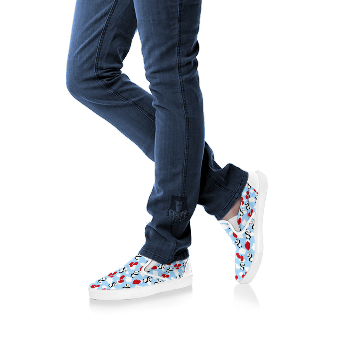 Balloon And Cute Panda Print Pattern White Slip On Shoes-grizzshop