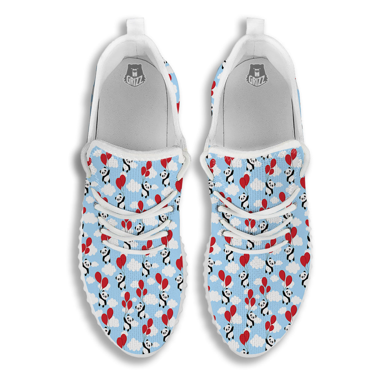 Balloon And Cute Panda Print Pattern White Walking Shoes-grizzshop